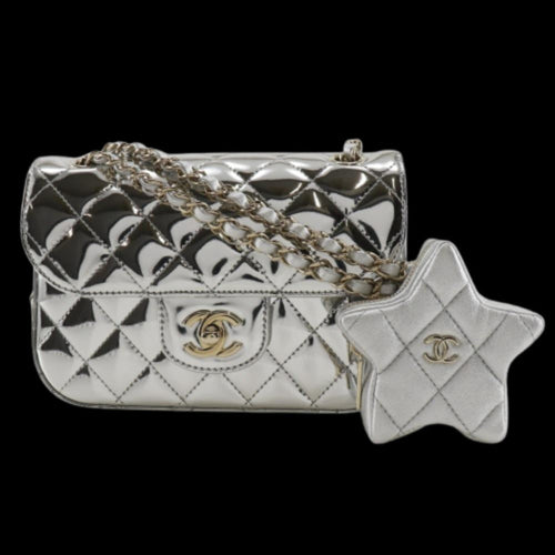 Silver Leather Chanel Shoulder Bag
