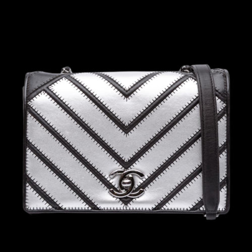 Silver Leather Chanel Flap Bag