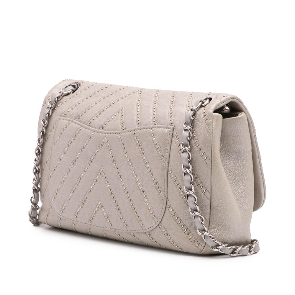 Silver Leather Chanel Flap Bag