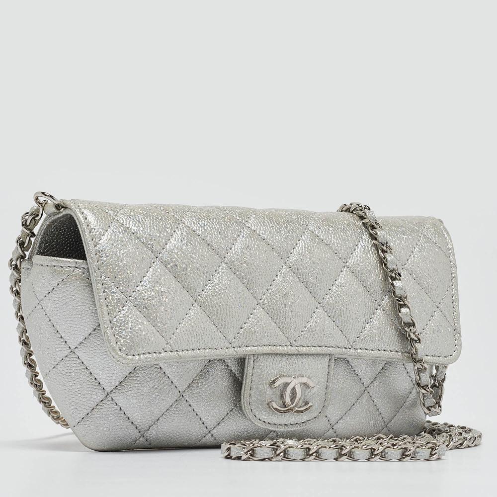 Silver Leather Chanel Shoulder Bag