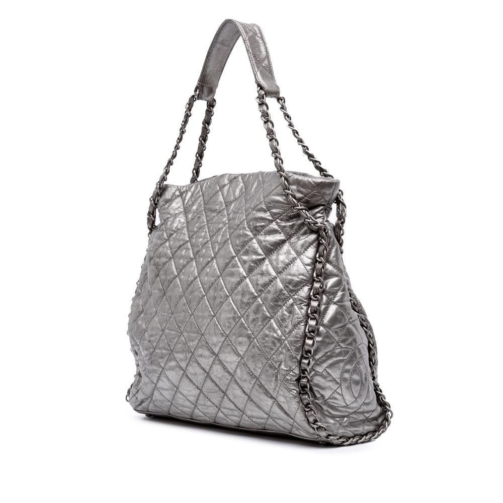 Silver Leather Chanel Tote