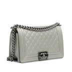 Silver Leather Chanel Flap Bag