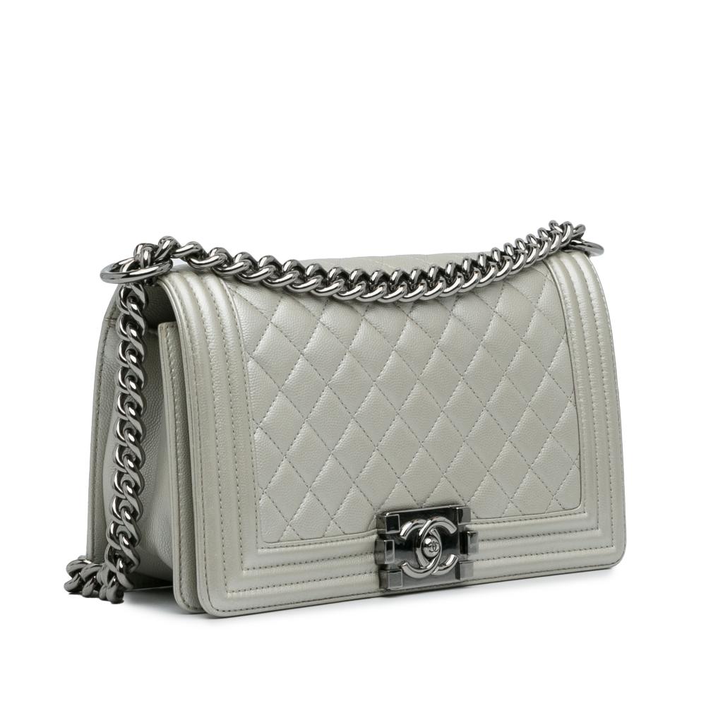 Silver Leather Chanel Flap Bag