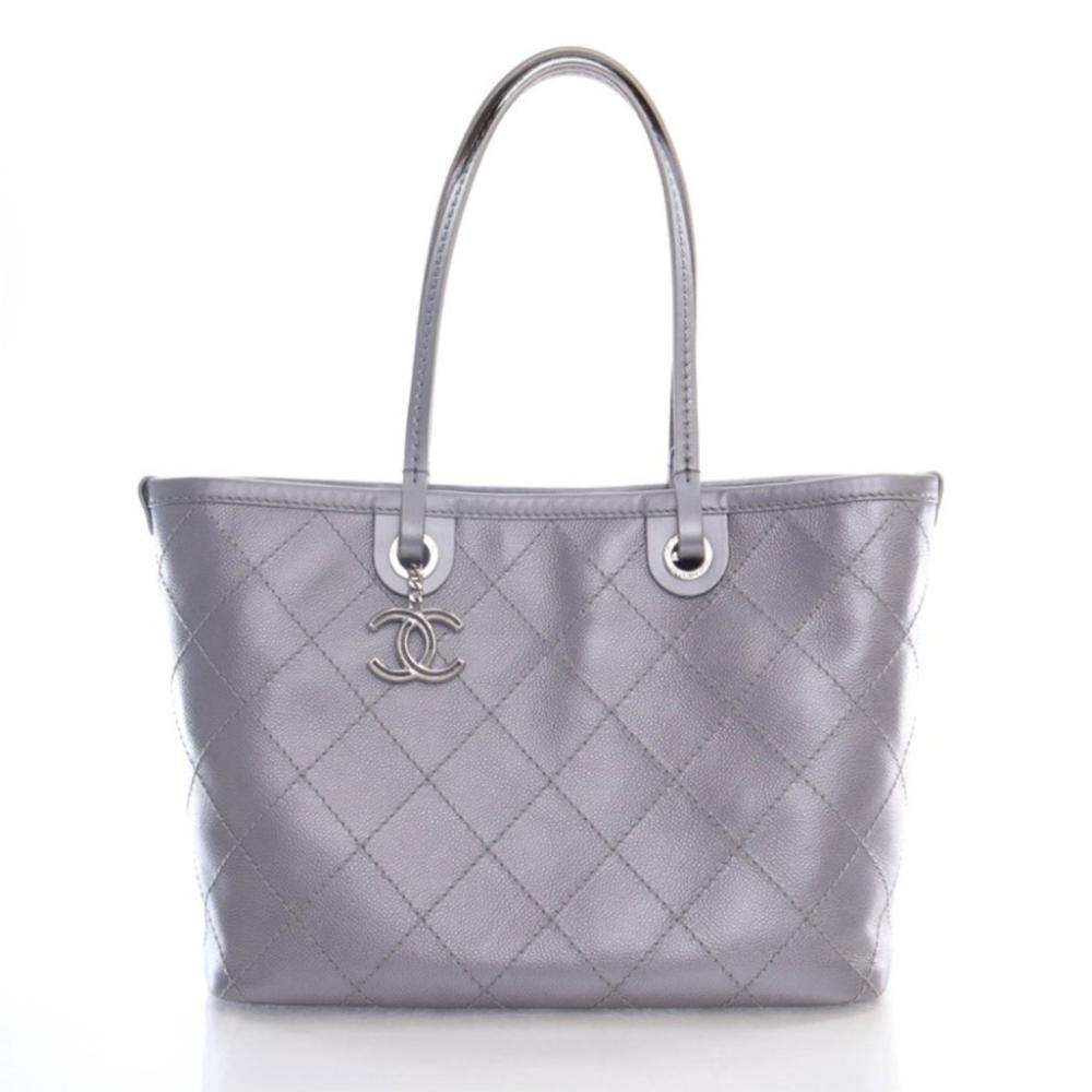 Silver Leather Chanel Tote