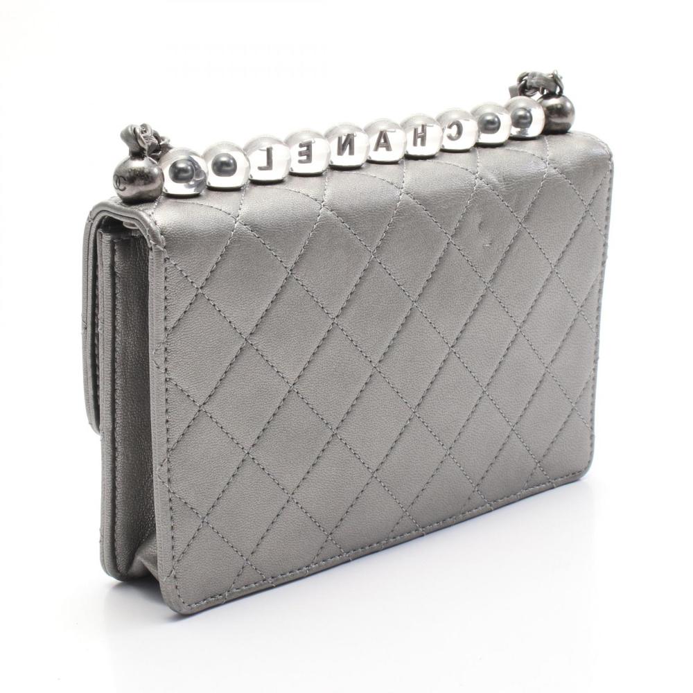Silver Leather Chanel Crossbody Bag