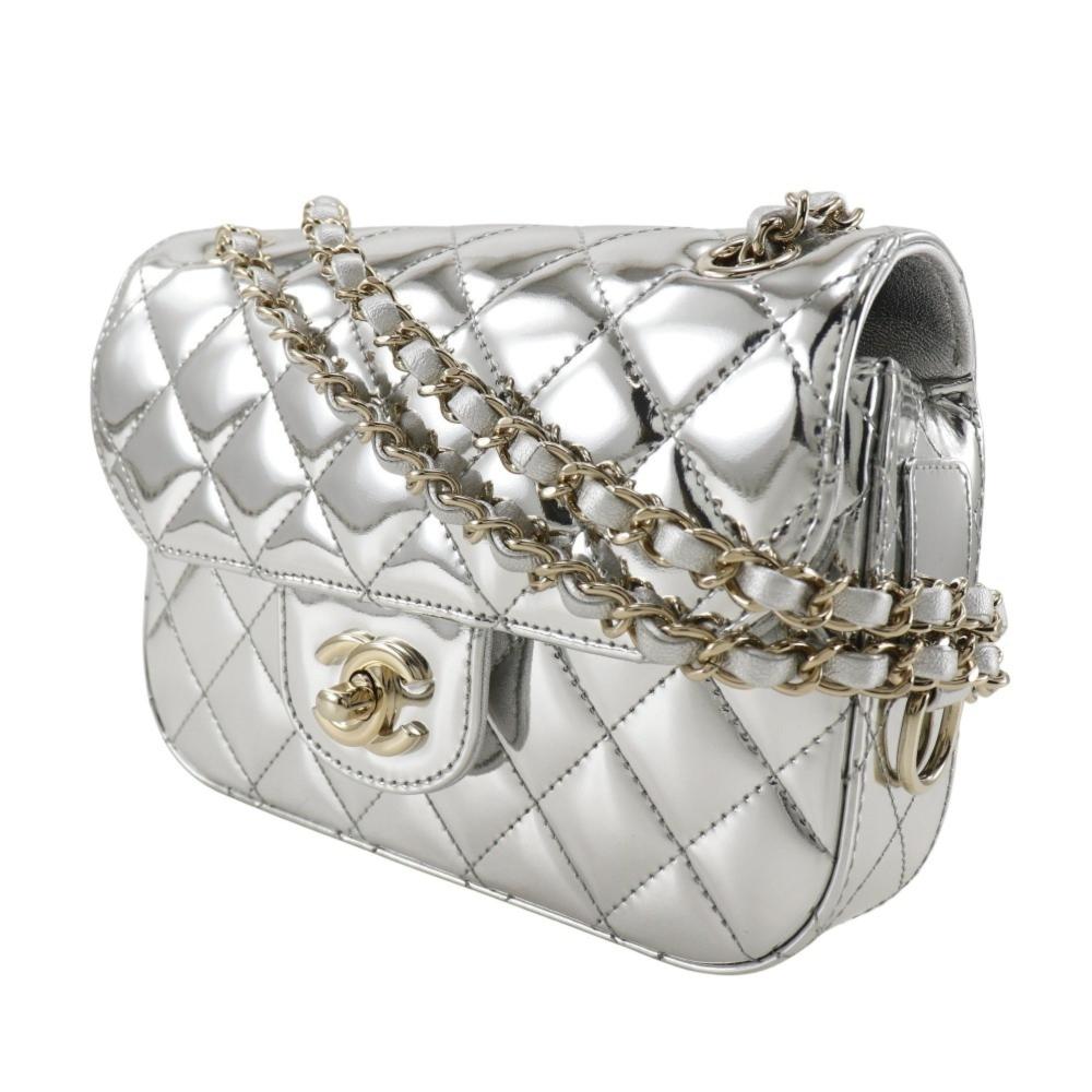 Silver Leather Chanel Shoulder Bag