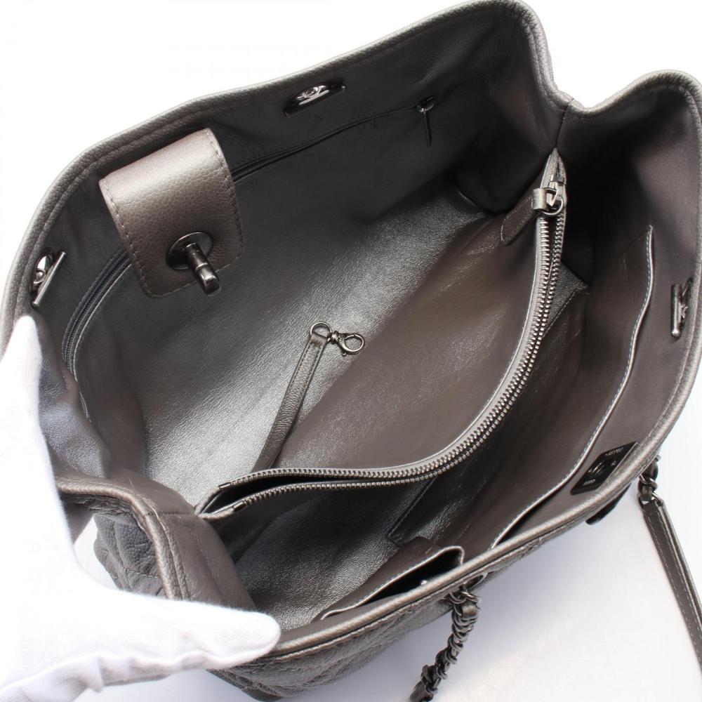 Silver Leather Chanel Tote