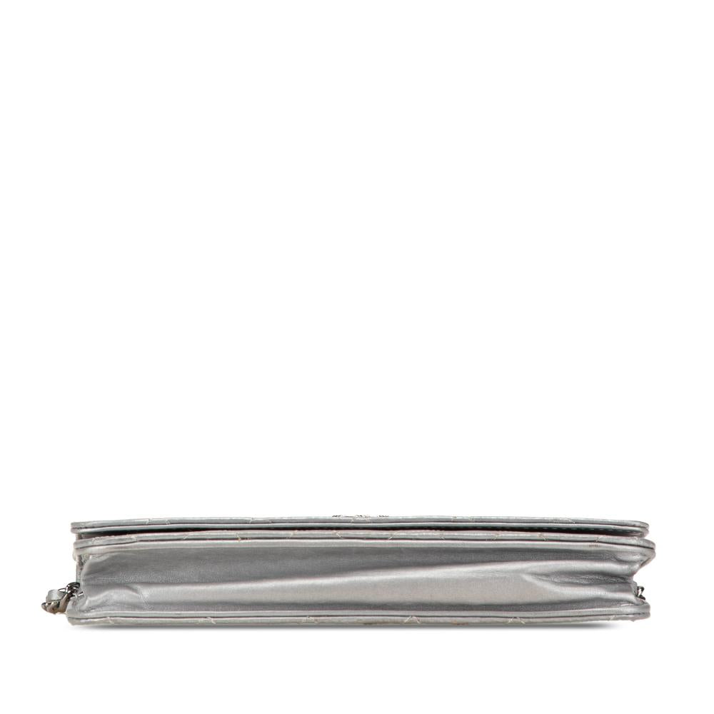 Silver Leather Chanel Wallet On Chain