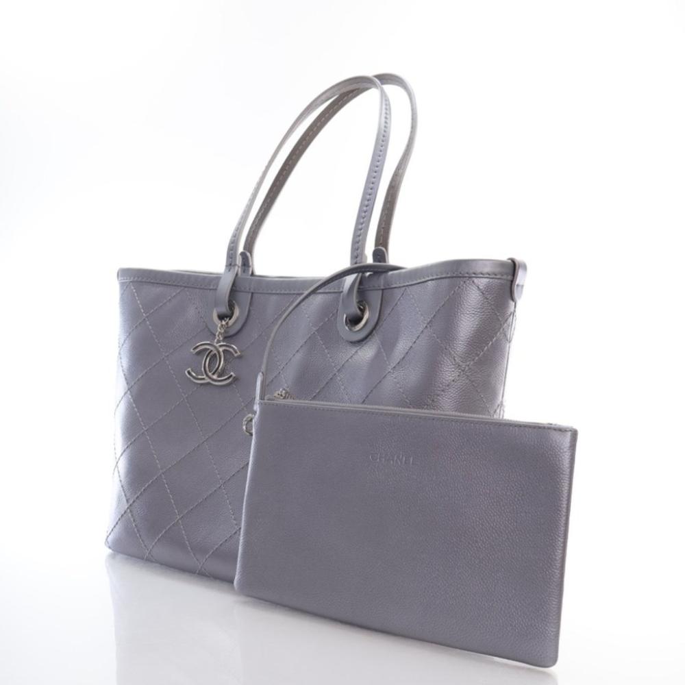 Silver Leather Chanel Tote