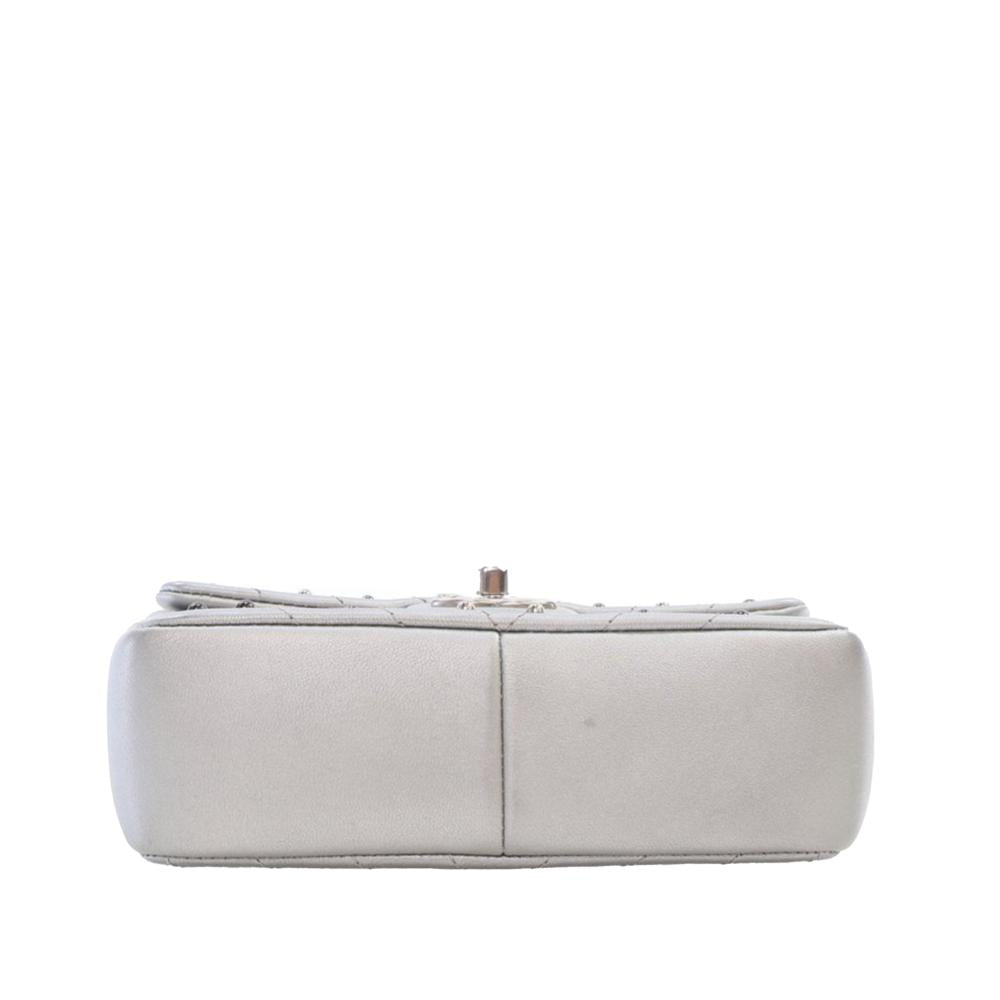 Silver Leather Chanel Flap Bag