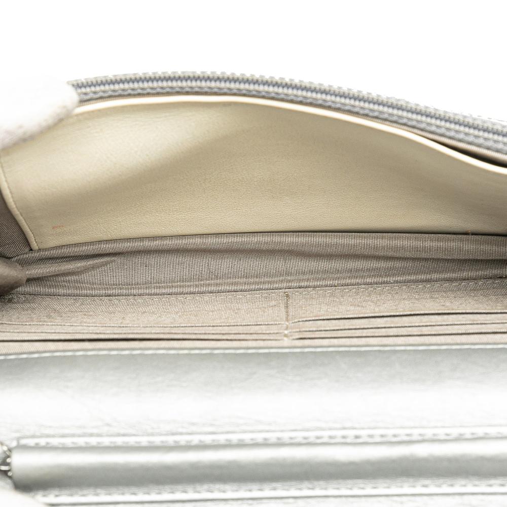 Silver Leather Chanel Wallet On Chain