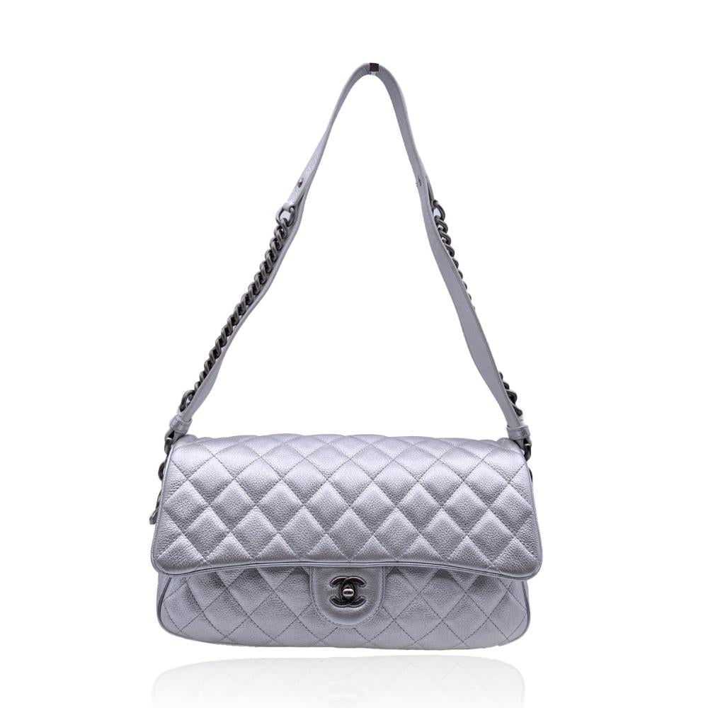 Silver Leather Chanel Flap Bag