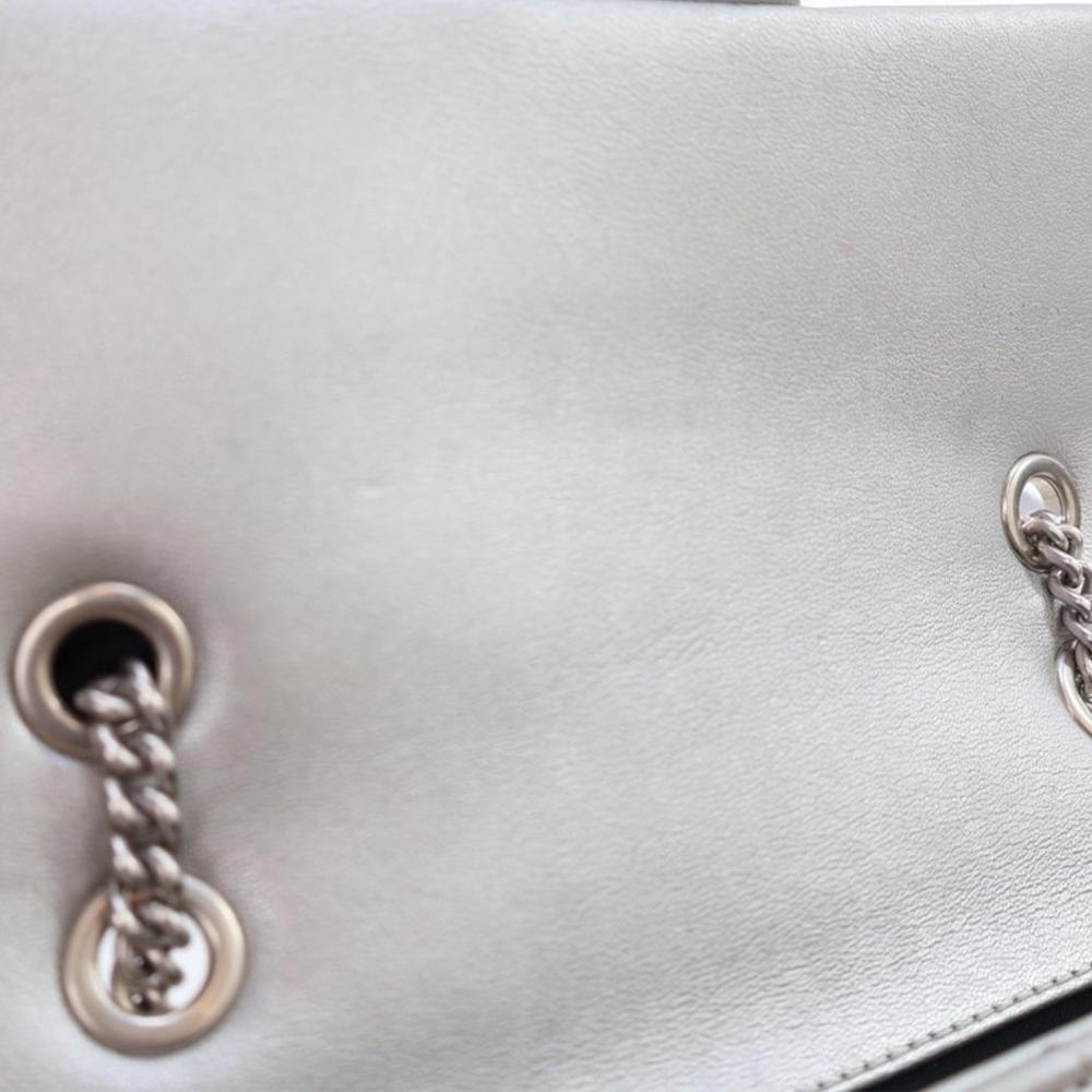 Silver Leather Chanel Flap Bag