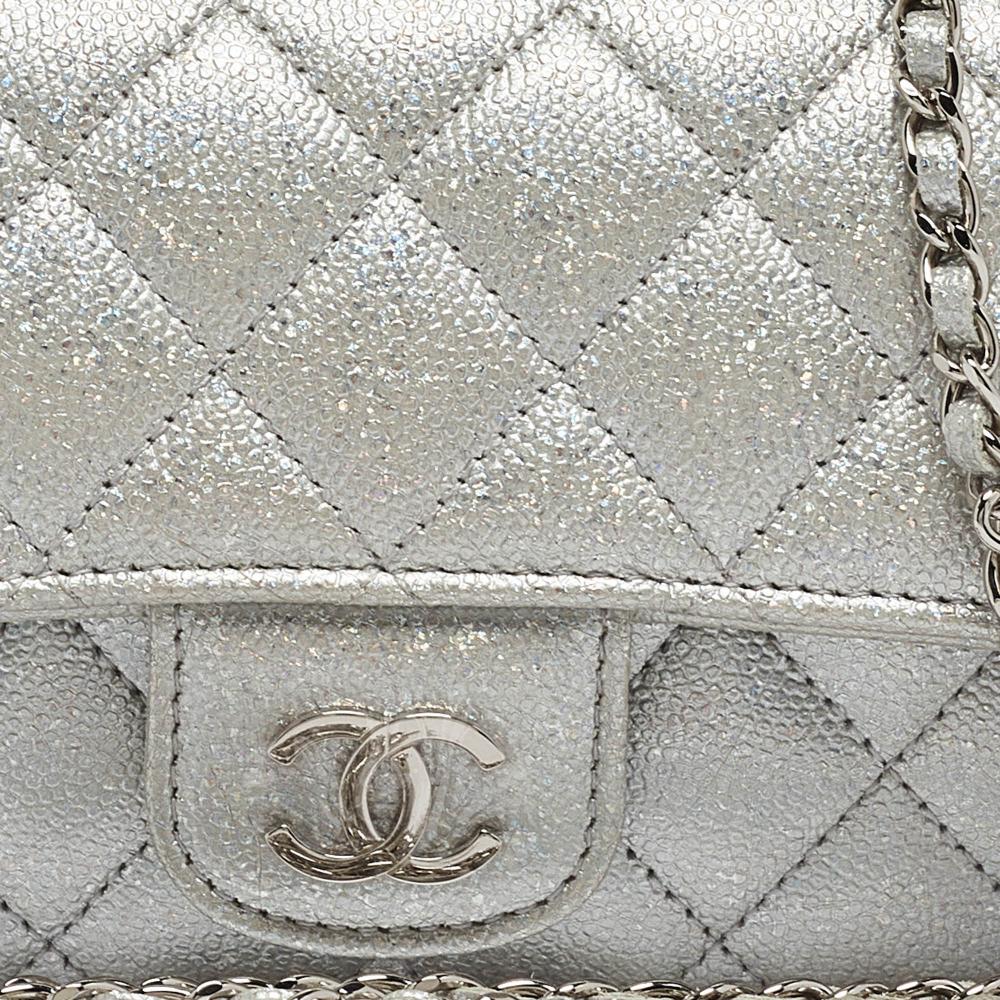 Silver Leather Chanel Shoulder Bag