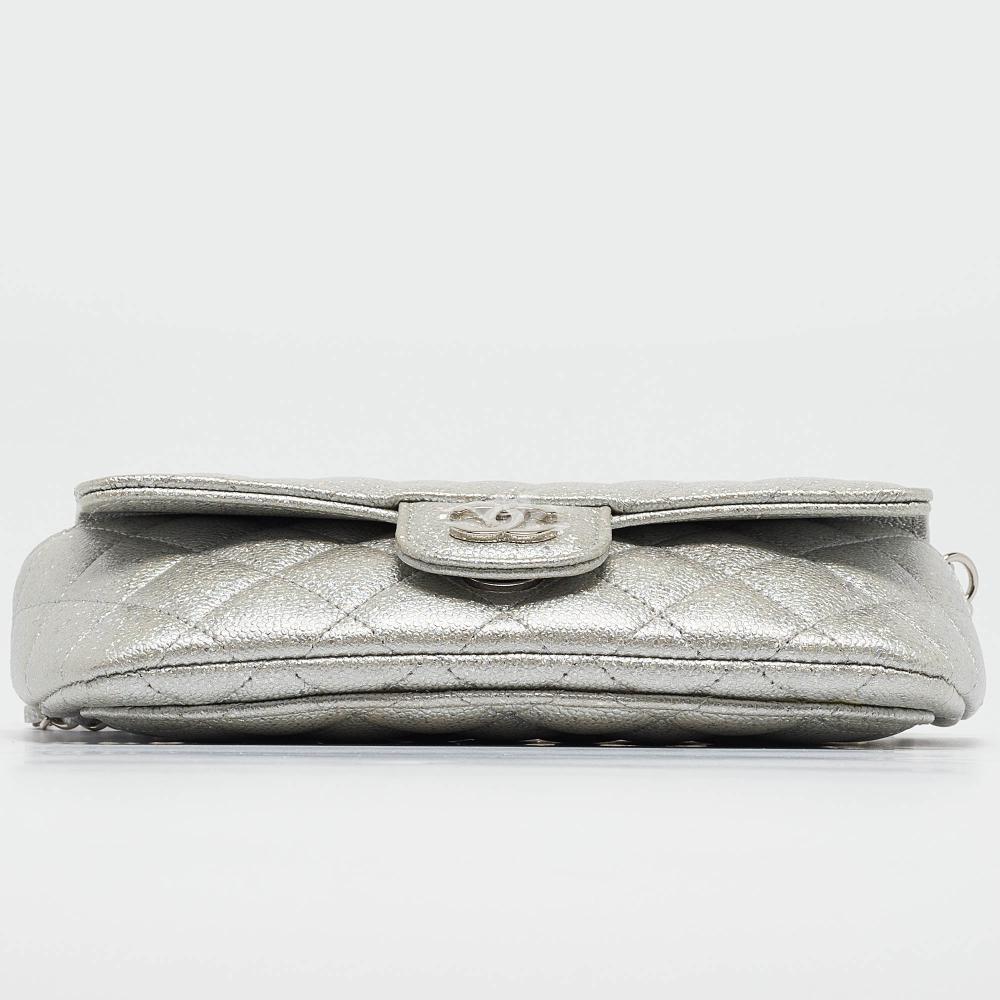 Silver Leather Chanel Shoulder Bag