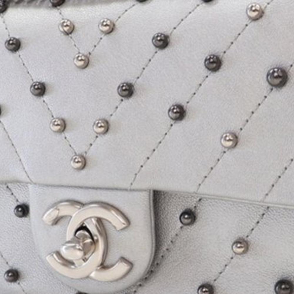 Silver Leather Chanel Flap Bag