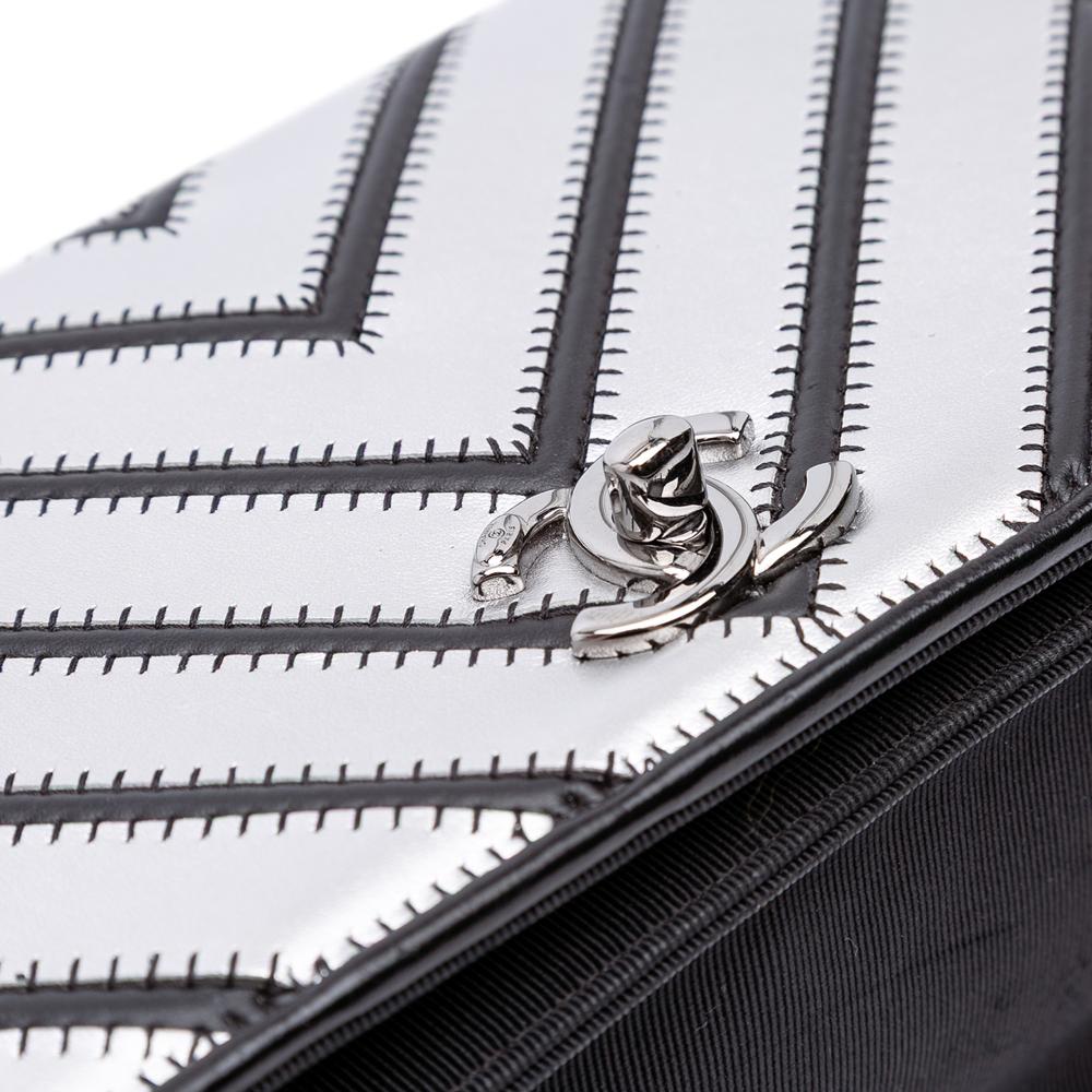 Silver Leather Chanel Flap Bag