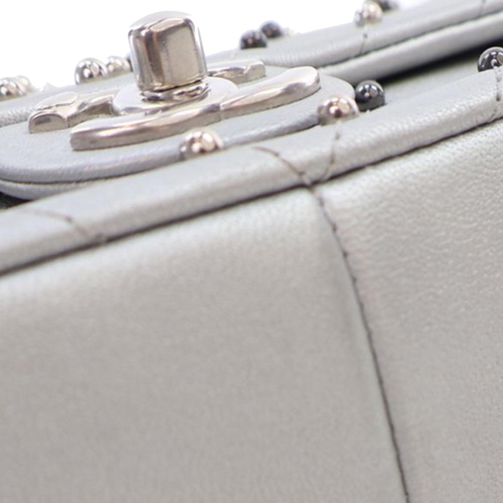Silver Leather Chanel Flap Bag