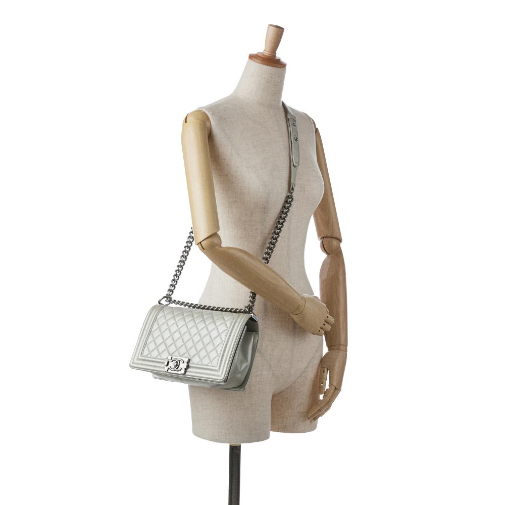 Silver Leather Chanel Flap Bag