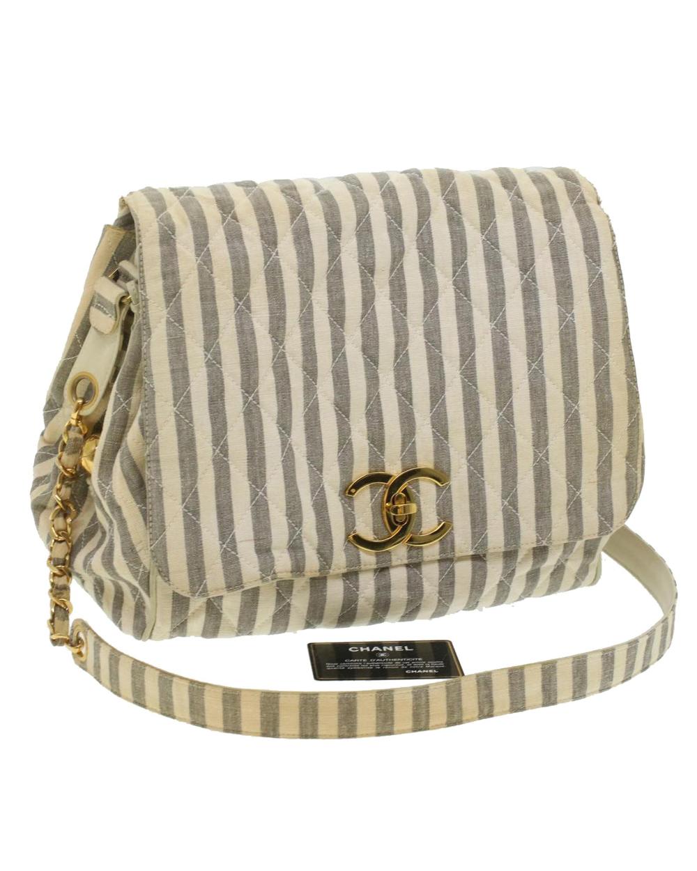 White Canvas Chanel Shoulder Bag
