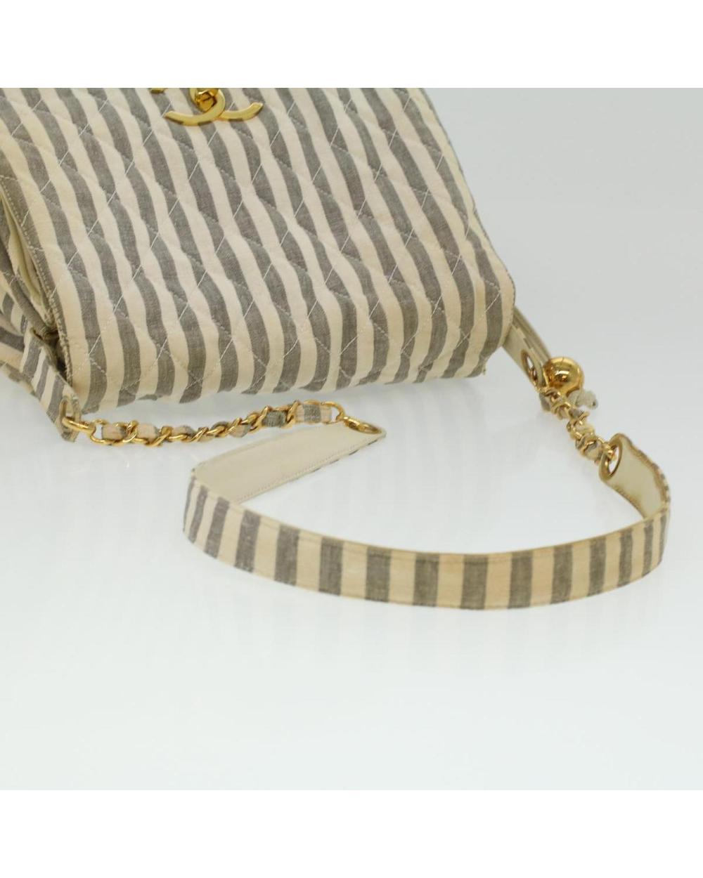 White Canvas Chanel Shoulder Bag