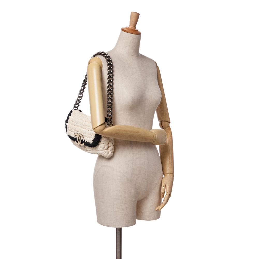 White Fabric Chanel Flap Bag