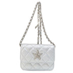 White Fabric Chanel Shoulder Bag
