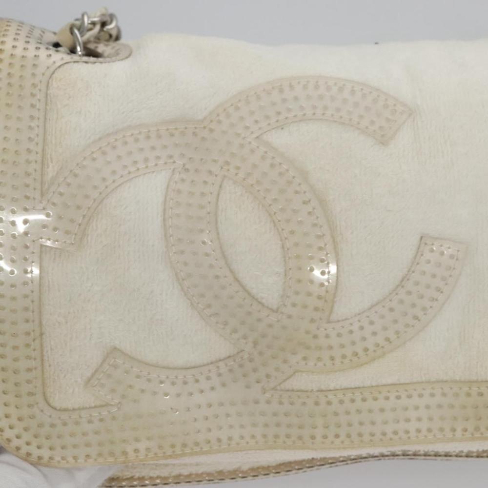 White Fabric Chanel Shoulder Bag