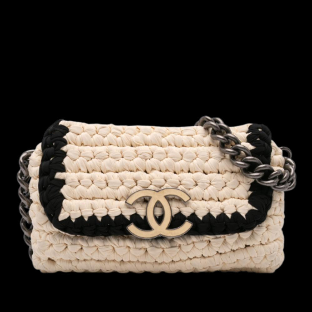 White Fabric Chanel Flap Bag