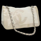 White Fabric Chanel Shoulder Bag
