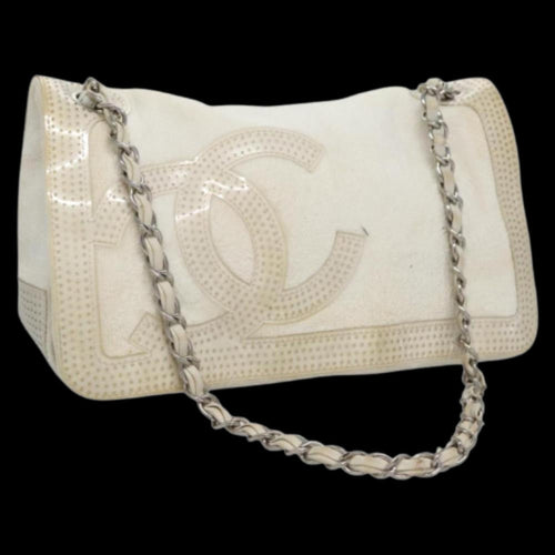 White Fabric Chanel Shoulder Bag