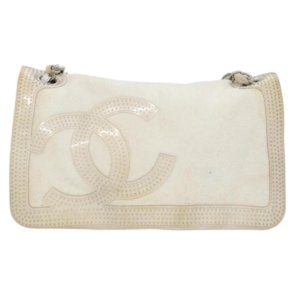 White Fabric Chanel Shoulder Bag