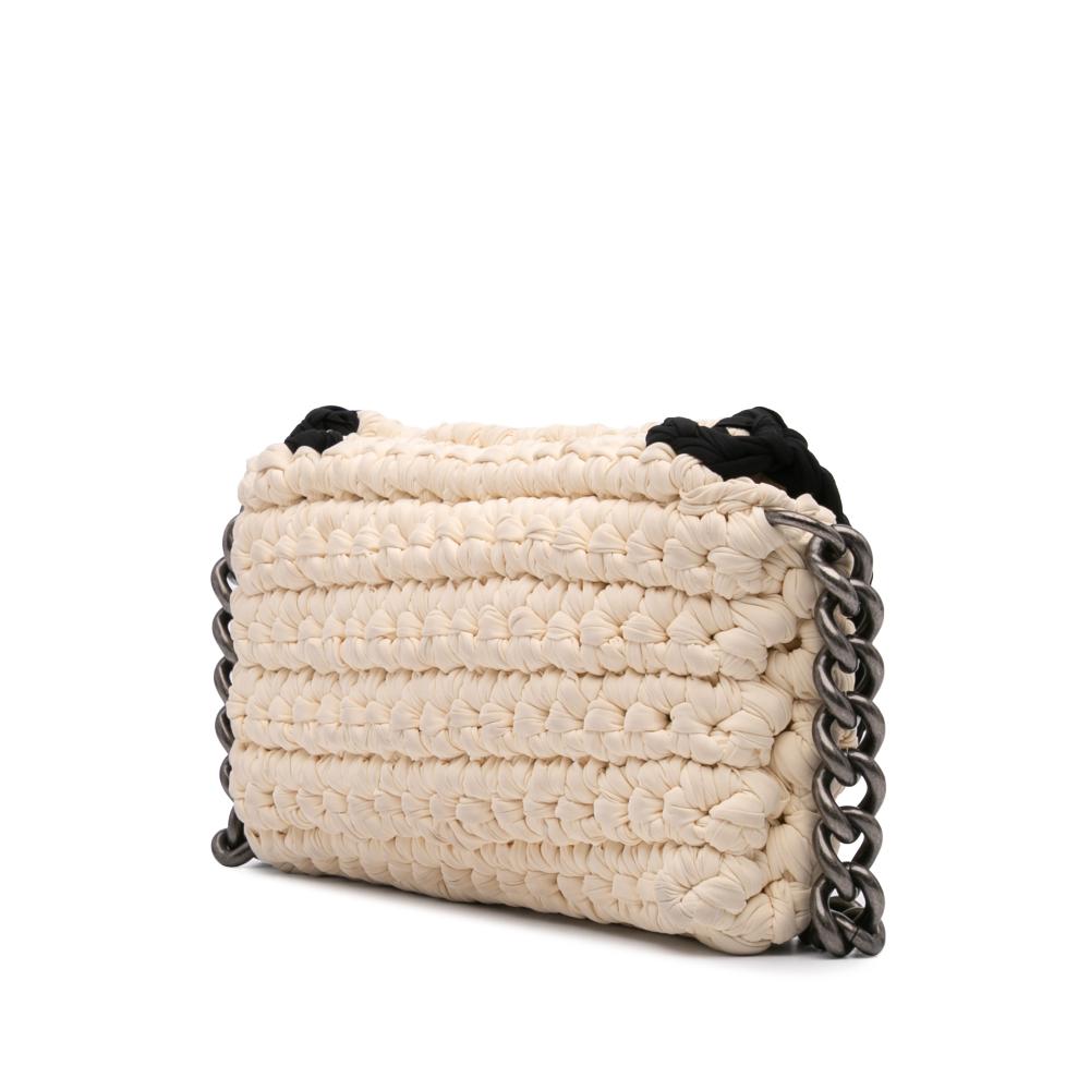 White Fabric Chanel Flap Bag