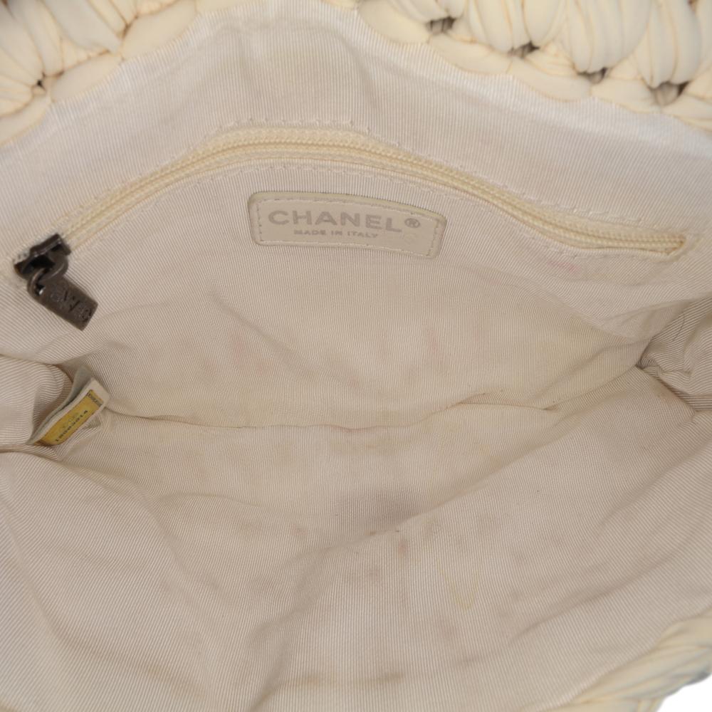 White Fabric Chanel Flap Bag
