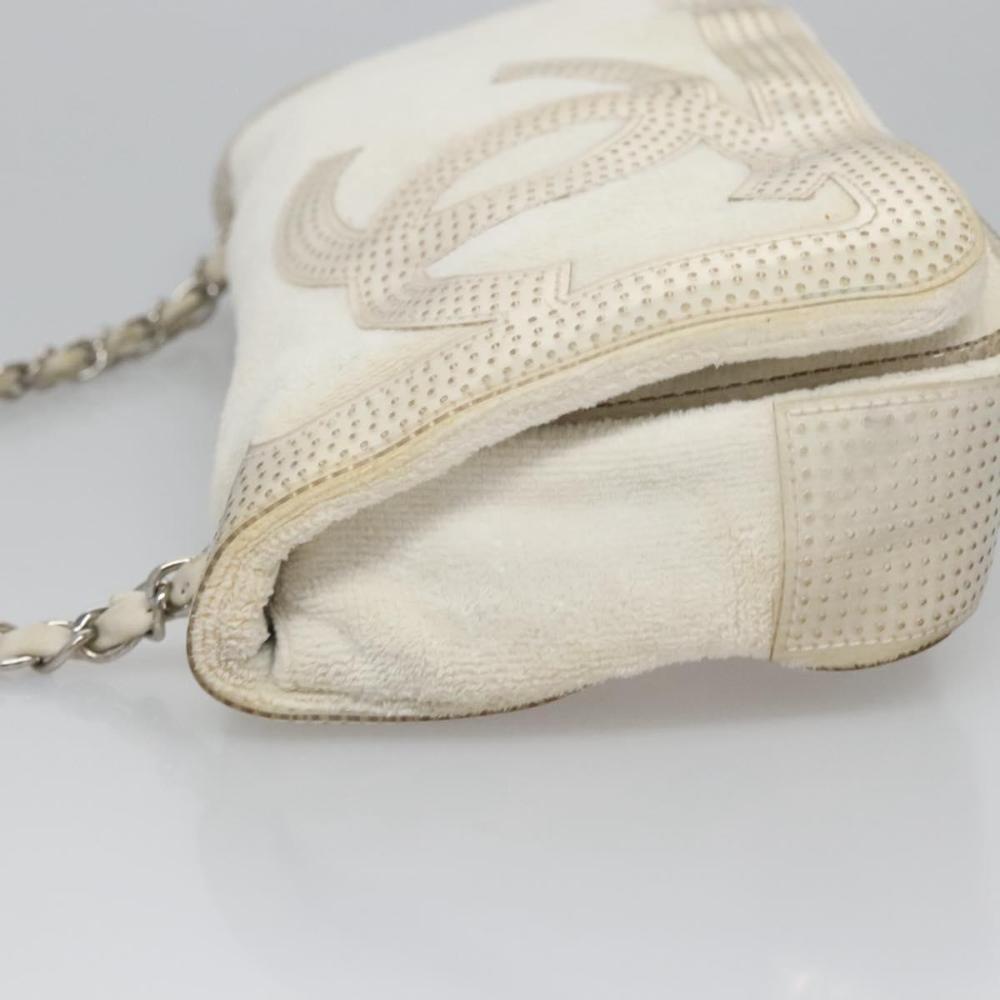 White Fabric Chanel Shoulder Bag