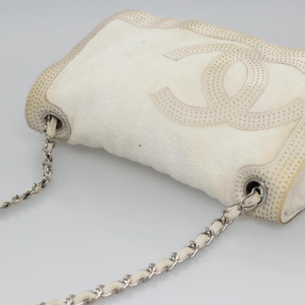 White Fabric Chanel Shoulder Bag