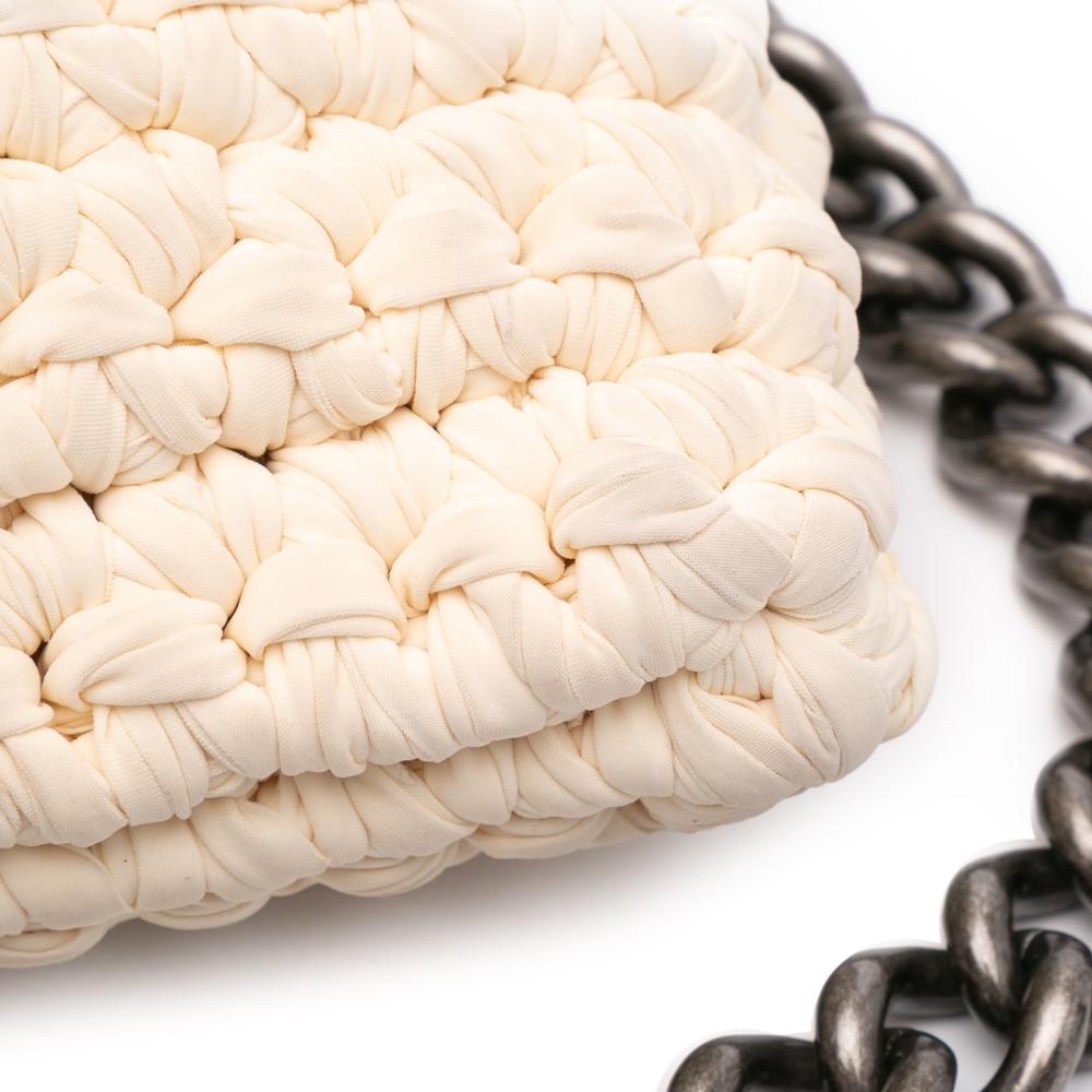 White Fabric Chanel Flap Bag