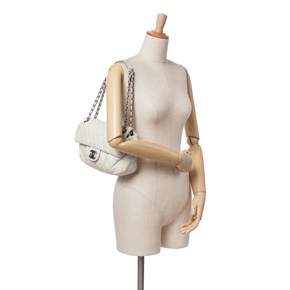 White Leather Chanel Flap Bag