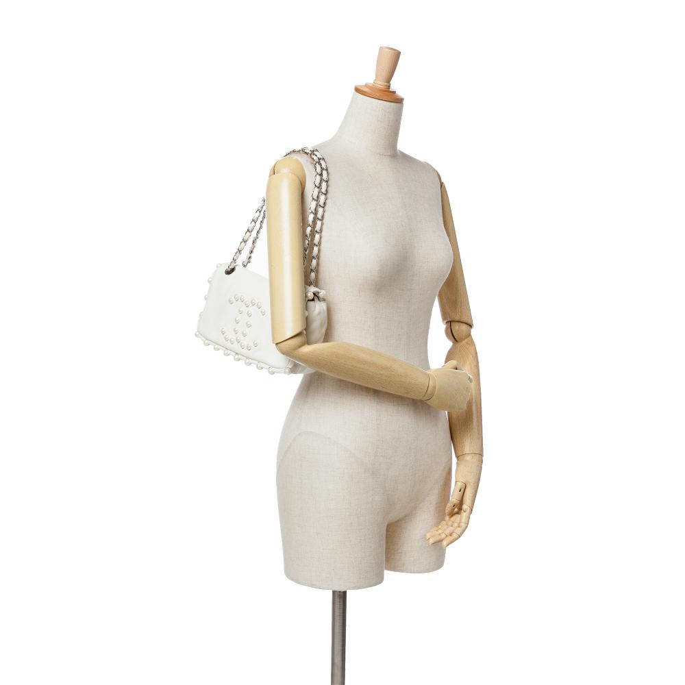 White Leather Chanel Flap Bag