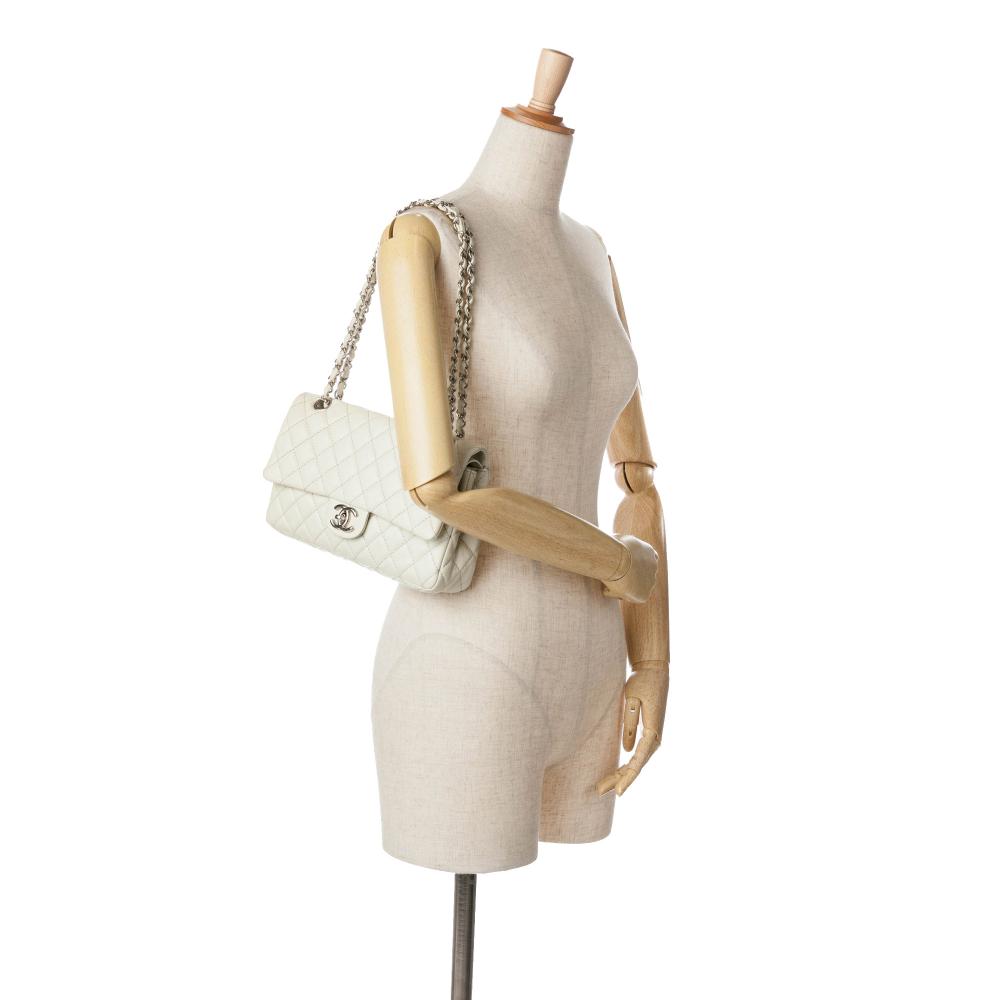 White Leather Chanel Flap Bag