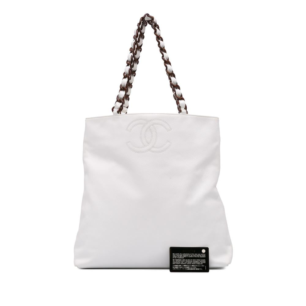 White Leather Chanel Tote