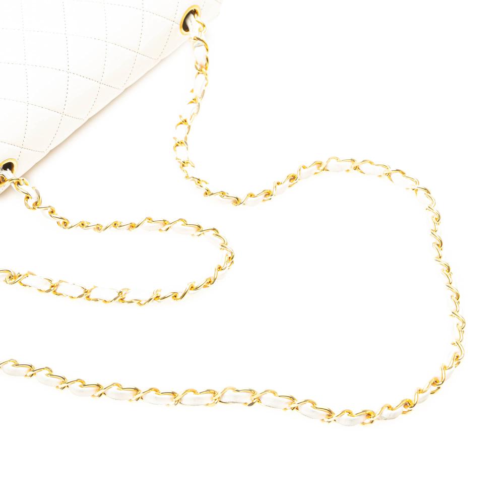 White Leather Chanel Flap Bag