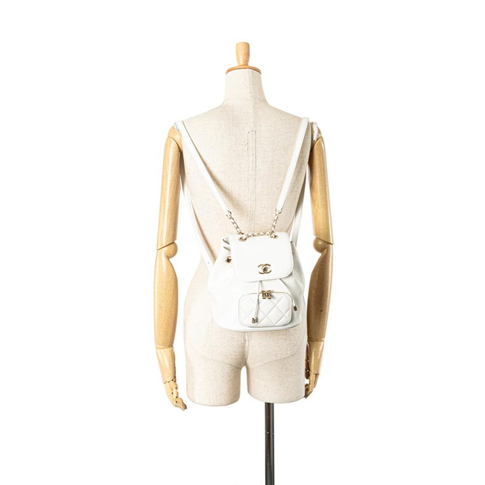 White Leather Chanel Backpack