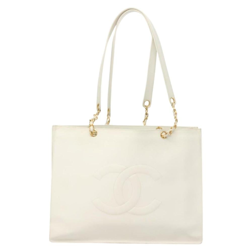 White Leather Chanel Tote