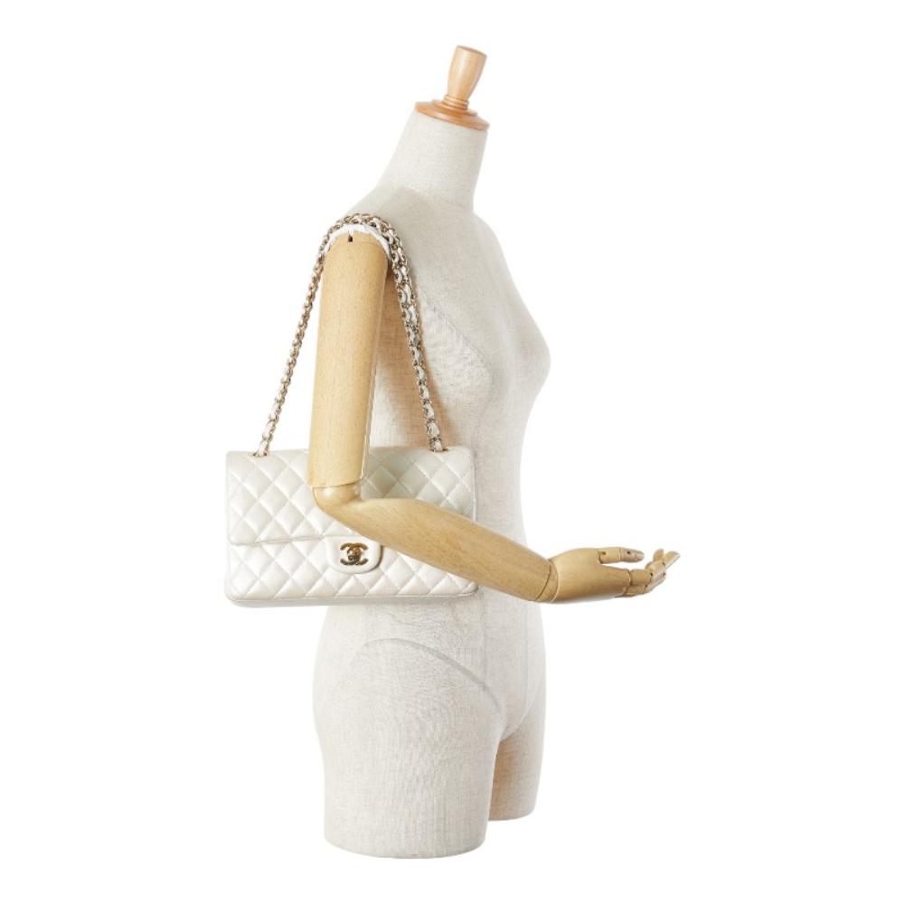 White Leather Chanel Flap Bag