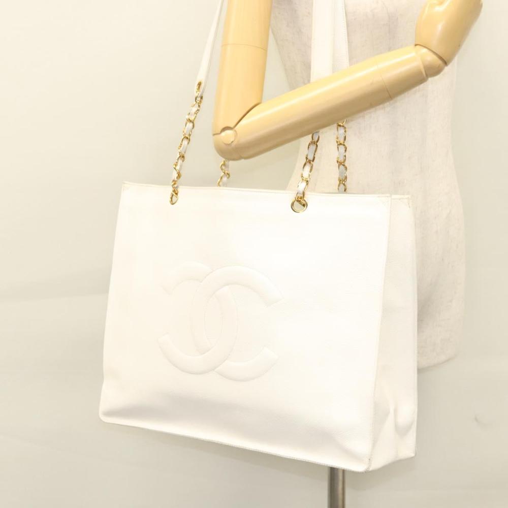 White Leather Chanel Tote