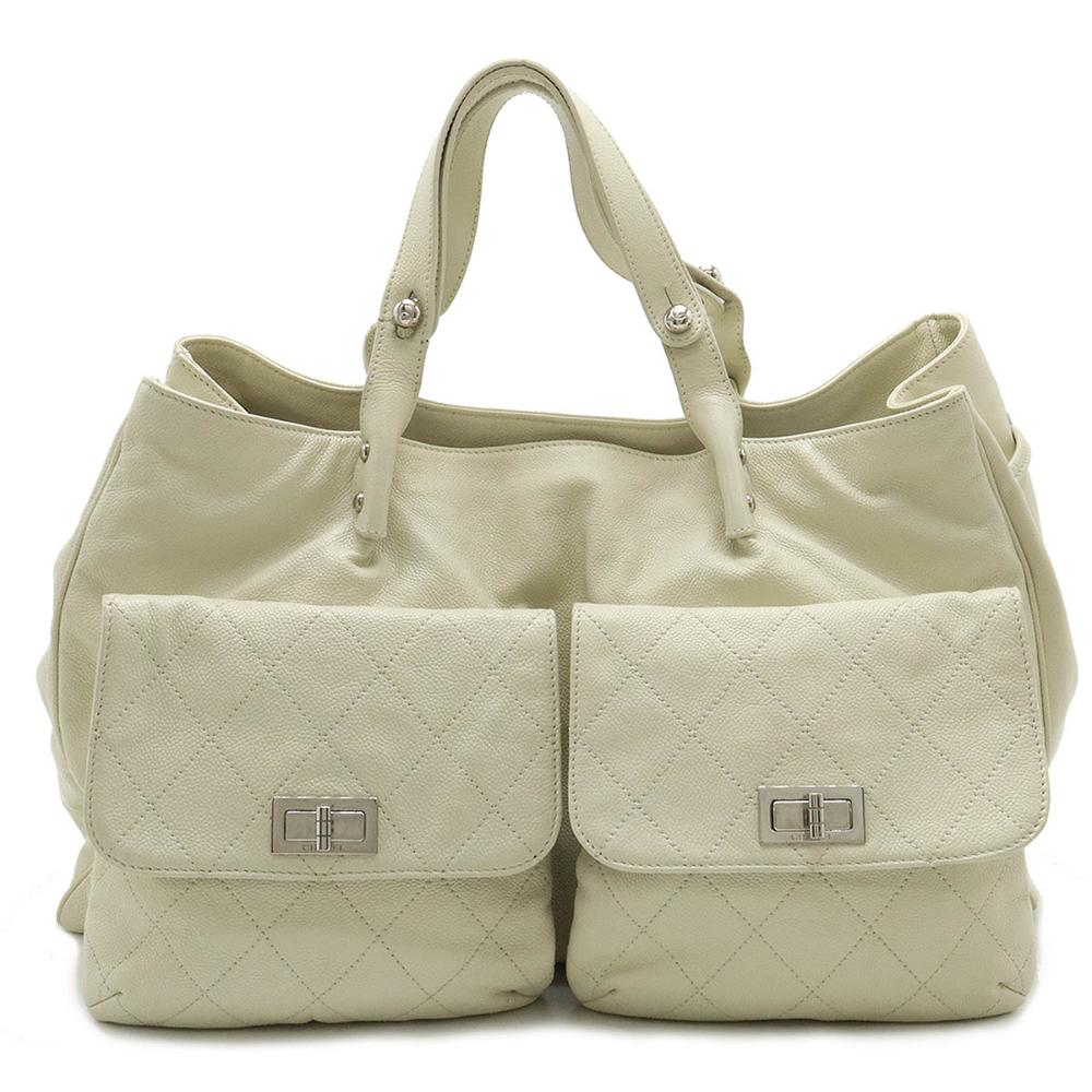 White Leather Chanel Tote