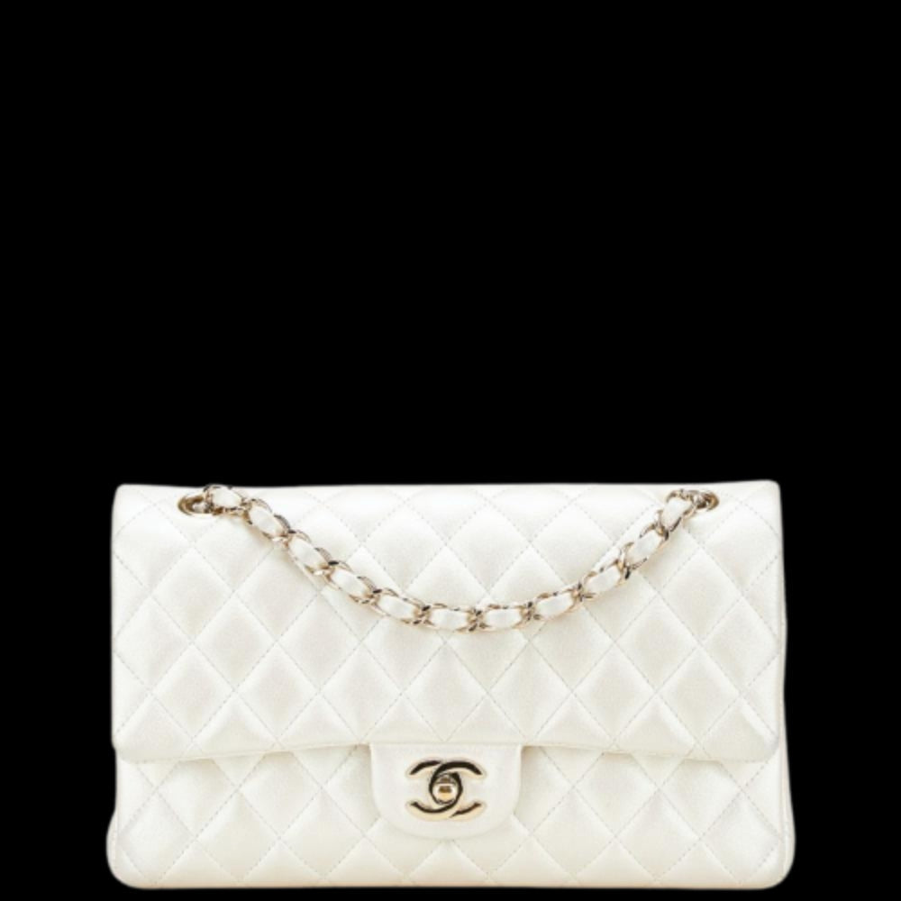 White Leather Chanel Flap Bag
