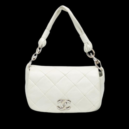 White Leather Chanel Flap Bag