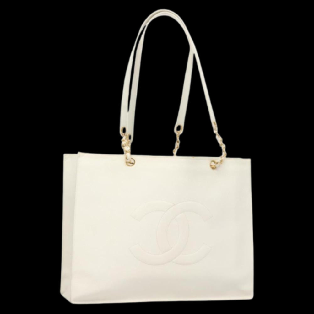 White Leather Chanel Tote